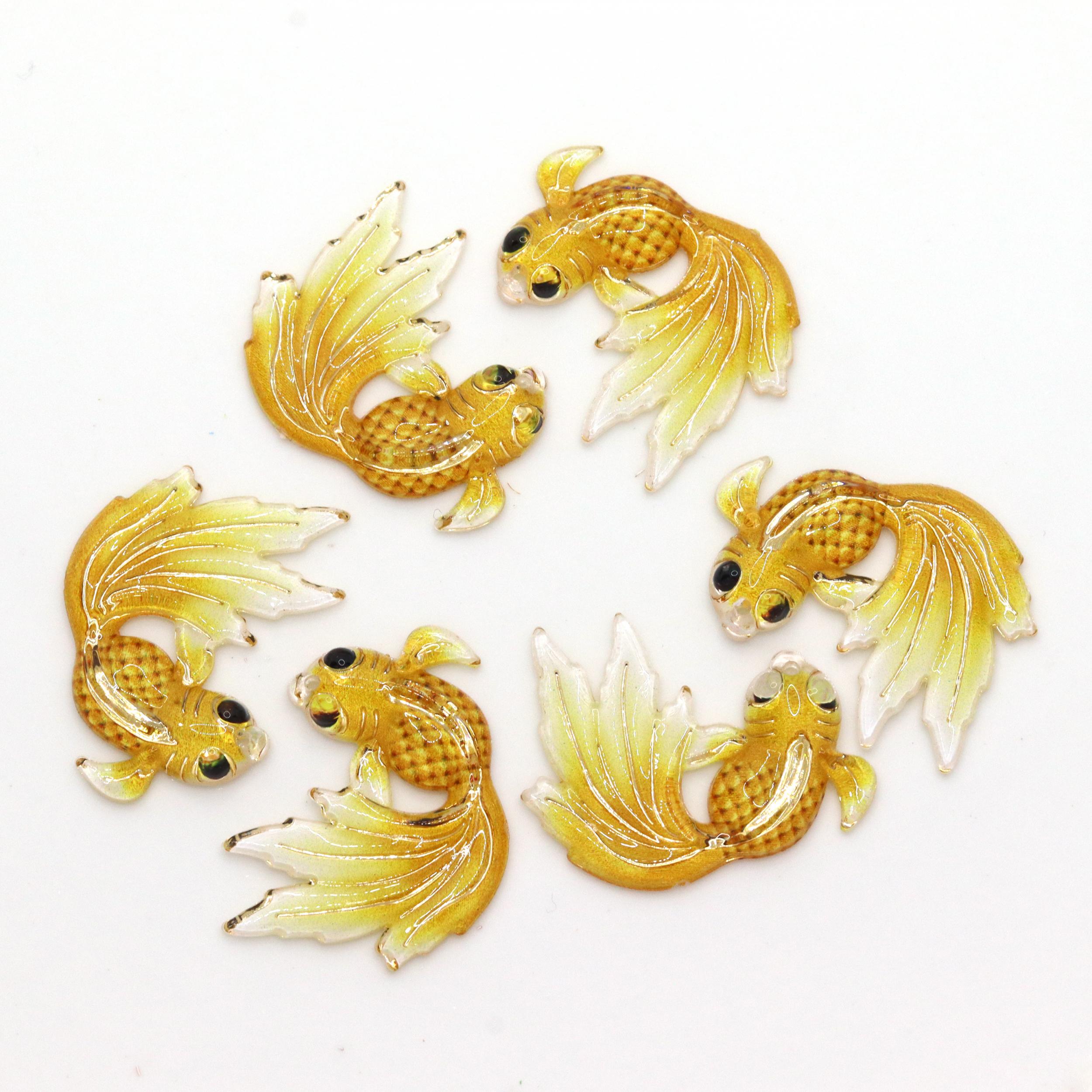Bling 9pcs Resin Goldfish FlatBack Rhinestone Craft Appliques